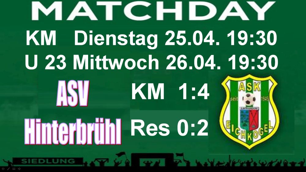25.-26.04.23  6 Punkte auswärts gegen Hinterbrühl/Gießh KM 1:4 Res 0:2